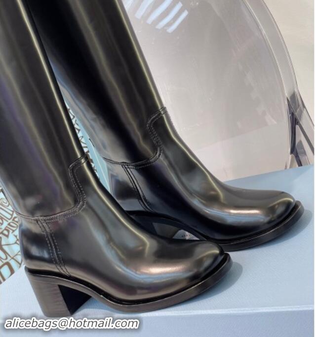 Top Design Prada Brushed Leather High Boots P102902 Black 102902