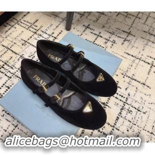 Feminine Prada Velvet ballerinas flats with Double Strap Black 114115