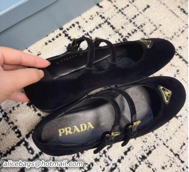 Feminine Prada Velvet ballerinas flats with Double Strap Black 114115