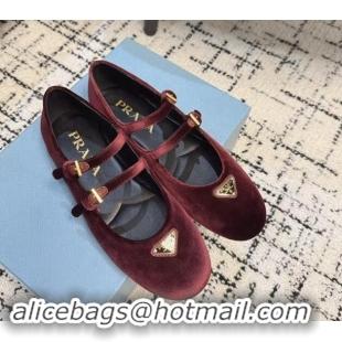 Luxurious Prada Velvet ballerinas flats with Double Strap Burgundy 114116