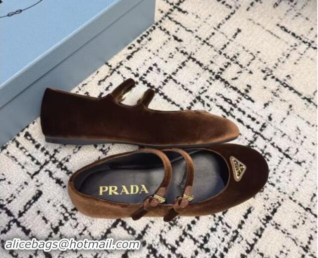 Best Grade Prada Velvet ballerinas flats with Double Strap Brown 114117