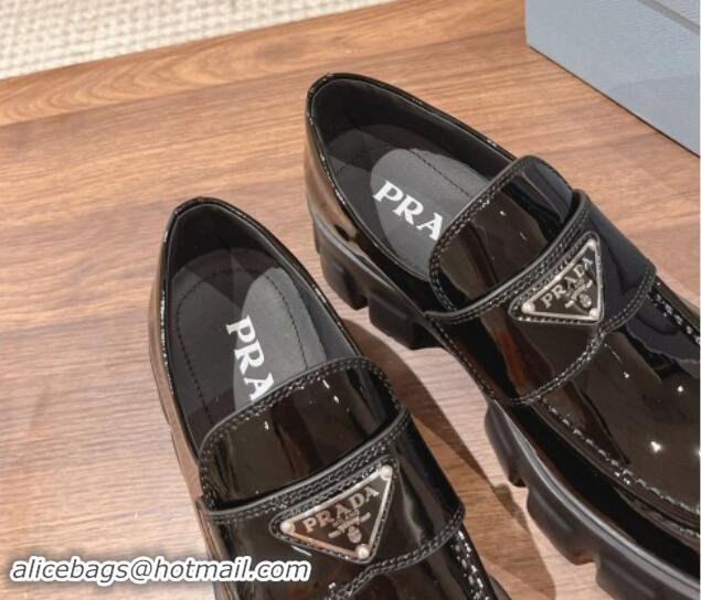 Grade Quality Prada Monolith Patent Leather Platform Loafers Black 114119