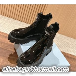 Inexpensive Prada Monolith Patent Leather Platform Ankle Boots Black 1114121