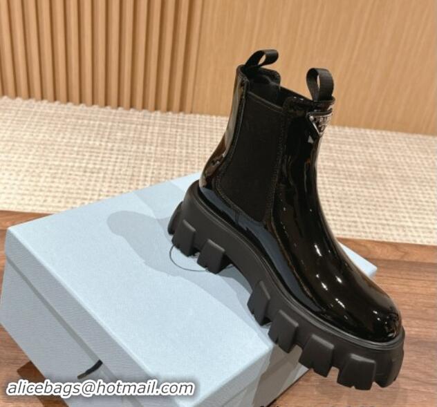 Inexpensive Prada Monolith Patent Leather Platform Ankle Boots Black 1114121