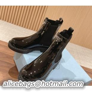 Good Looking Prada Patent Leather Heel Chelsea Ankle Boots Black 114124