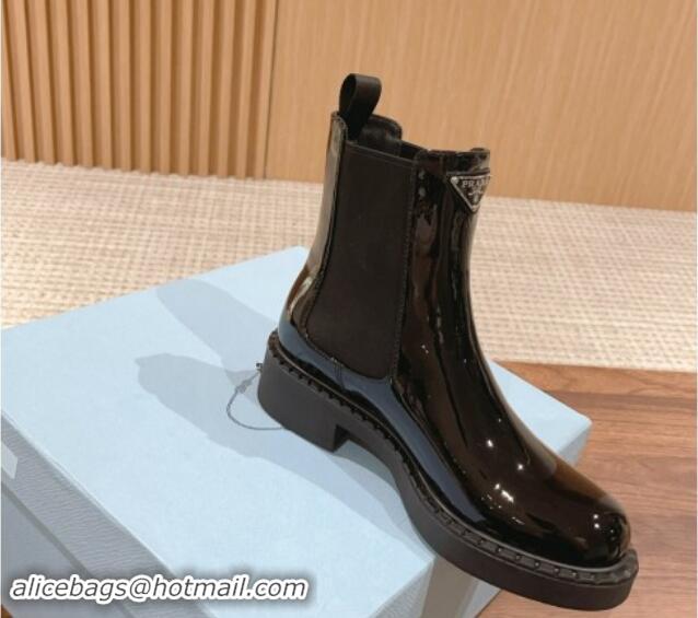 Good Looking Prada Patent Leather Heel Chelsea Ankle Boots Black 114124