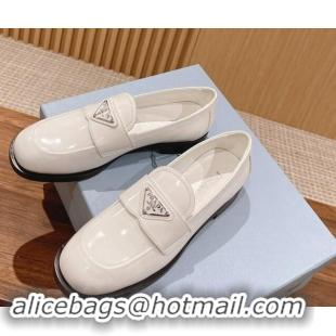 Buy Discount Prada Brushed Leather Loafers Ivory White 114129