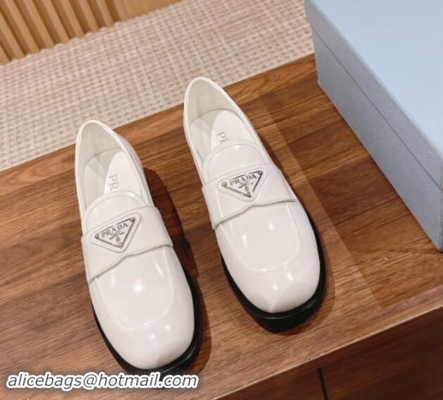 Buy Discount Prada Brushed Leather Loafers Ivory White 114129