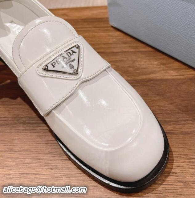 Buy Discount Prada Brushed Leather Loafers Ivory White 114129