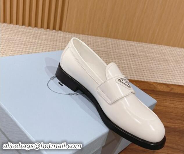 Buy Discount Prada Brushed Leather Loafers Ivory White 114129