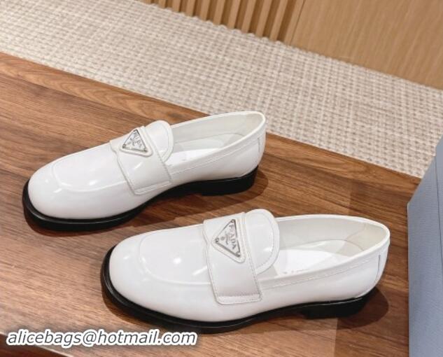 Buy Discount Prada Brushed Leather Loafers Ivory White 114129