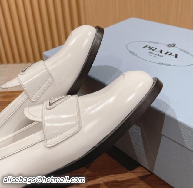 Buy Discount Prada Brushed Leather Loafers Ivory White 114129