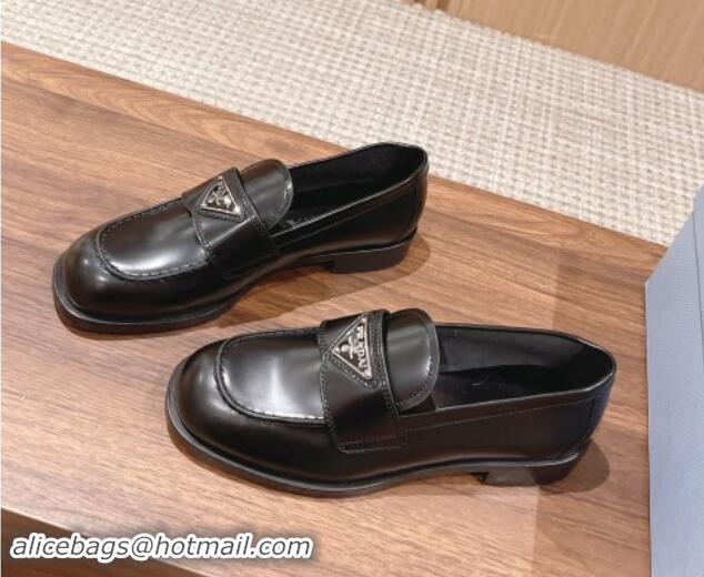 Best Product Prada Brushed Leather Loafers Black 114130