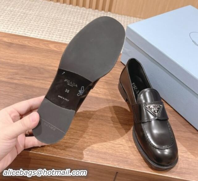 Best Product Prada Brushed Leather Loafers Black 114130