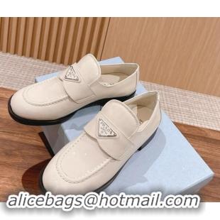 Grade Quality Prada Patent Leather Loafers Light Beige 114131