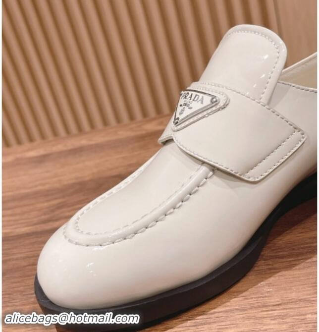 Grade Quality Prada Patent Leather Loafers Light Beige 114131