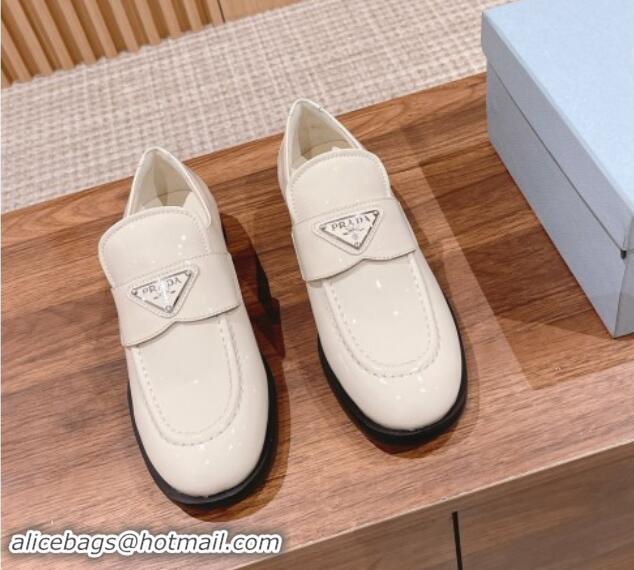 Grade Quality Prada Patent Leather Loafers Light Beige 114131