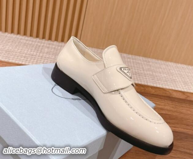 Grade Quality Prada Patent Leather Loafers Light Beige 114131