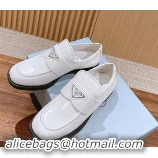 Best Grade Prada Brushed Leather Loafers Snow White 114132