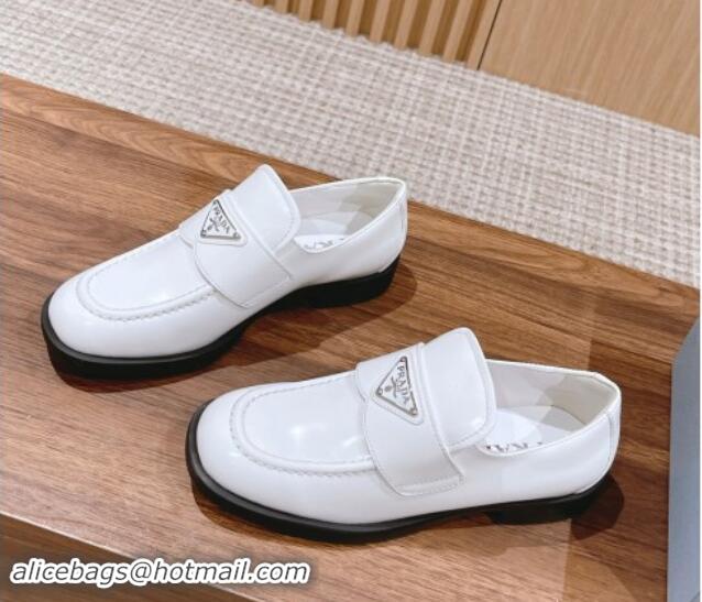 Best Grade Prada Brushed Leather Loafers Snow White 114132