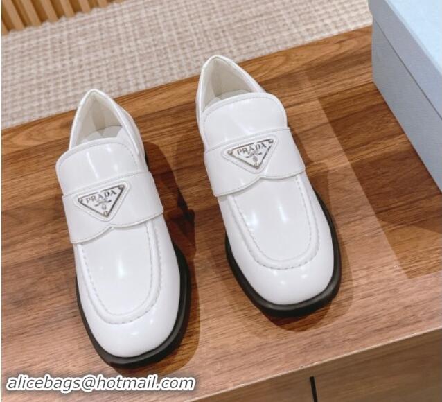 Best Grade Prada Brushed Leather Loafers Snow White 114132