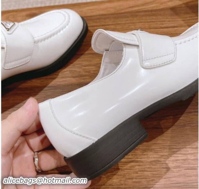 Best Grade Prada Brushed Leather Loafers Snow White 114132