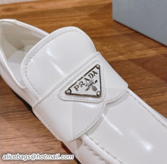 Best Grade Prada Brushed Leather Loafers Snow White 114132