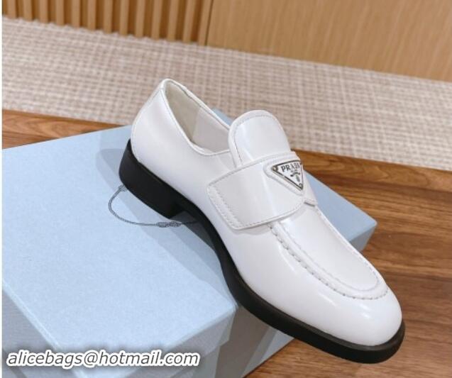 Best Grade Prada Brushed Leather Loafers Snow White 114132