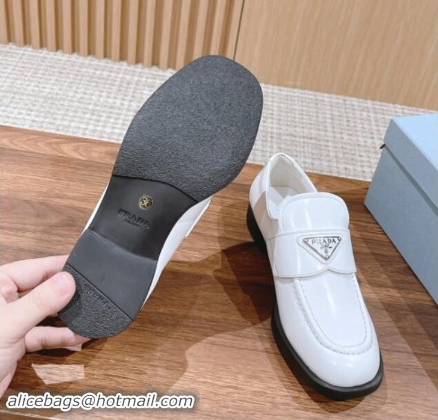 Best Grade Prada Brushed Leather Loafers Snow White 114132