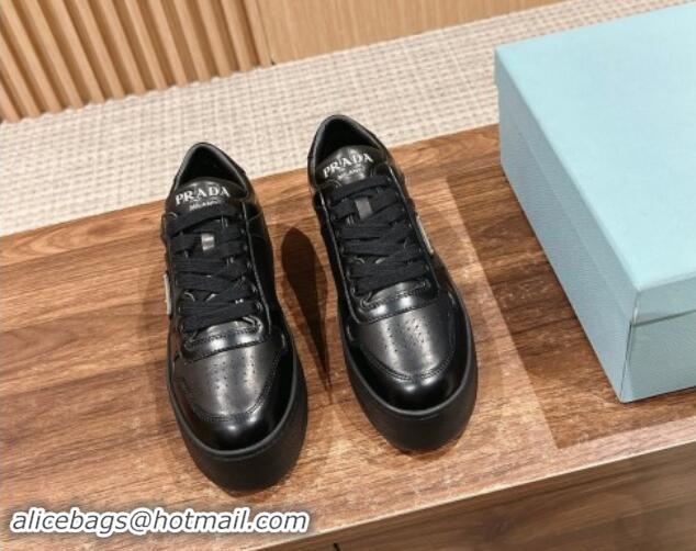 Good Quality Prada Leather Platform Sneakers Black 115001