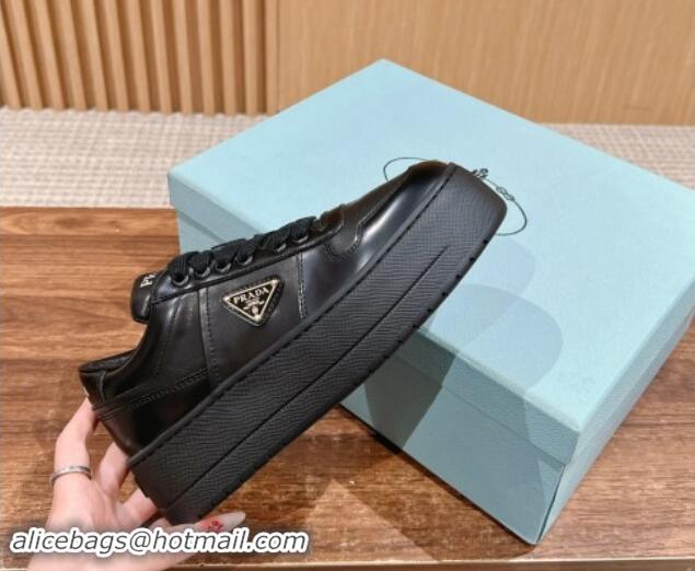 Good Quality Prada Leather Platform Sneakers Black 115001