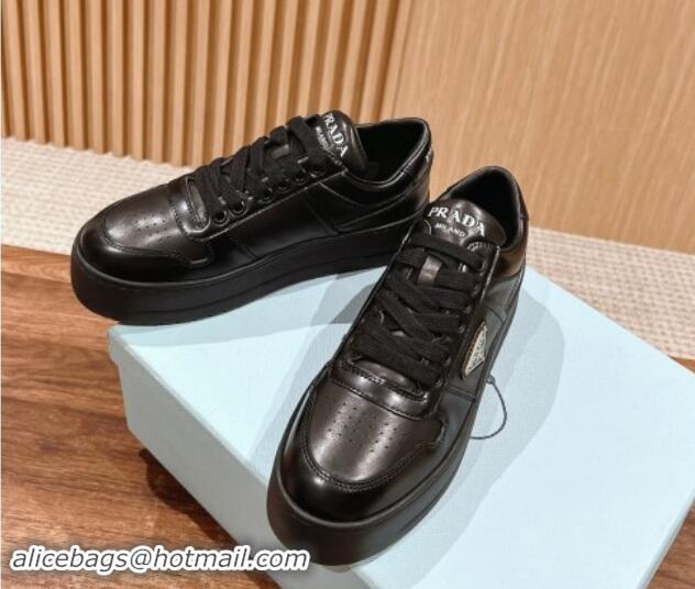 Good Quality Prada Leather Platform Sneakers Black 115001