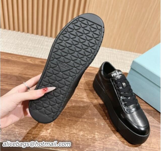 Good Quality Prada Leather Platform Sneakers Black 115001