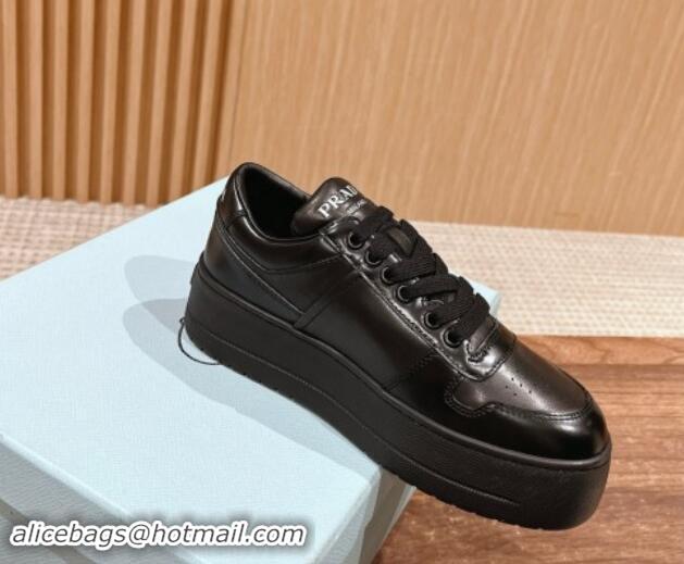 Good Quality Prada Leather Platform Sneakers Black 115001