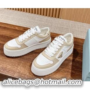 Top Grade Prada Leather Platform Sneakers White/Beige 115002