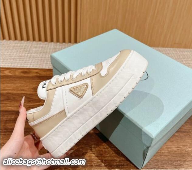 Top Grade Prada Leather Platform Sneakers White/Beige 115002