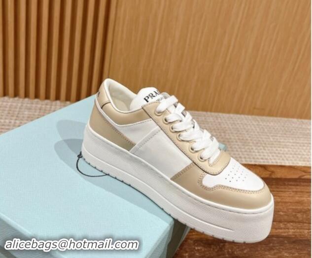 Top Grade Prada Leather Platform Sneakers White/Beige 115002