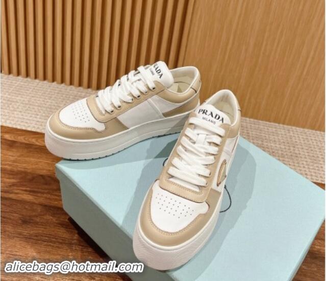 Top Grade Prada Leather Platform Sneakers White/Beige 115002