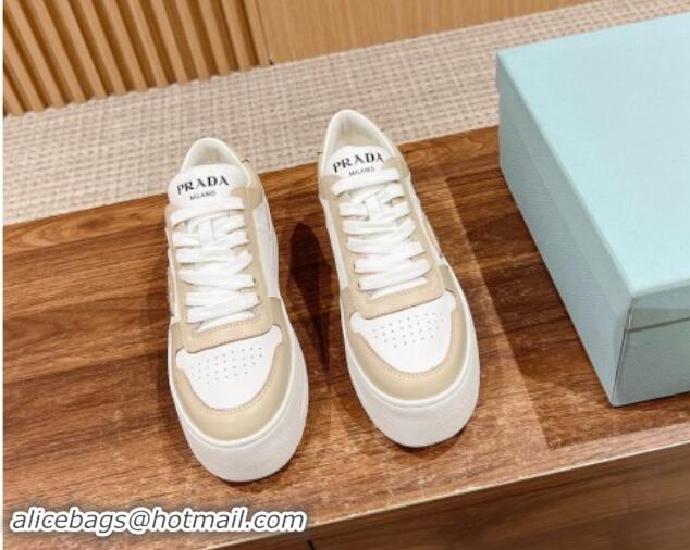 Top Grade Prada Leather Platform Sneakers White/Beige 115002