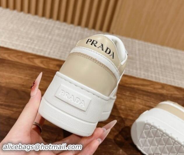 Top Grade Prada Leather Platform Sneakers White/Beige 115002