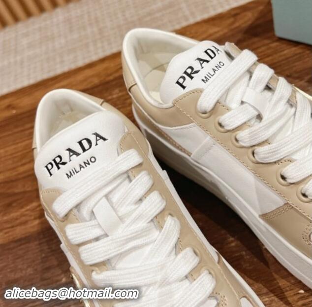 Top Grade Prada Leather Platform Sneakers White/Beige 115002