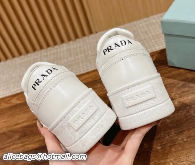 Unique Style Prada Leather Platform Sneakers White 115003