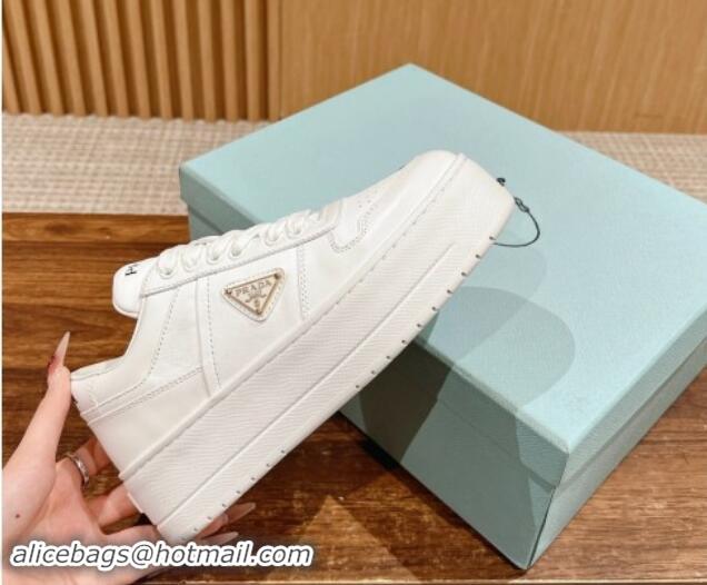 Unique Style Prada Leather Platform Sneakers White 115003