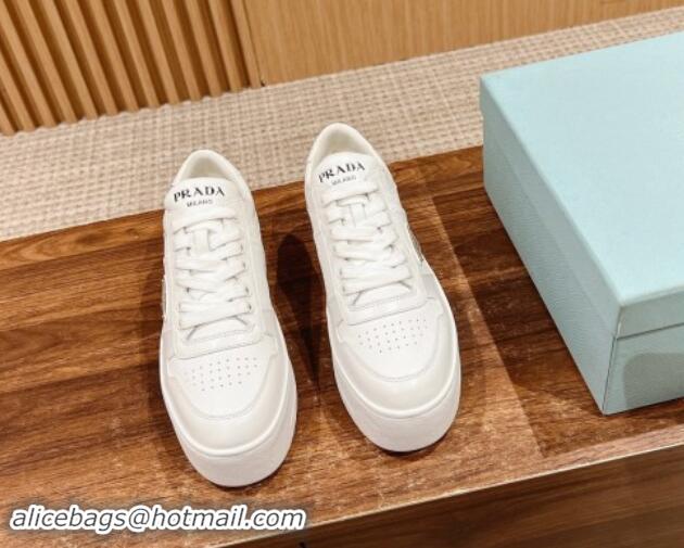 Unique Style Prada Leather Platform Sneakers White 115003