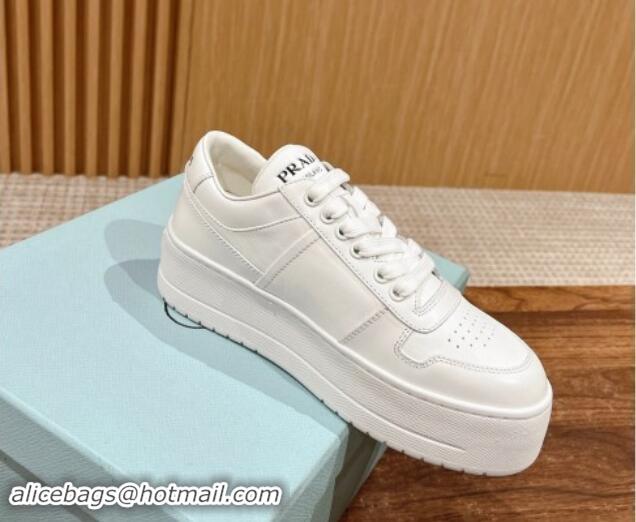 Unique Style Prada Leather Platform Sneakers White 115003