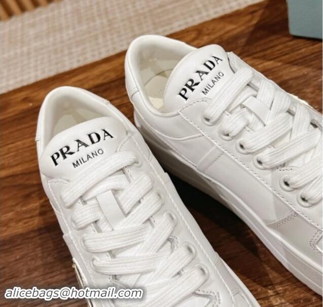 Unique Style Prada Leather Platform Sneakers White 115003