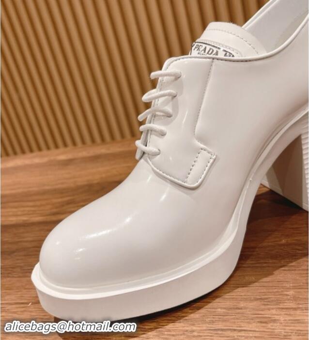 Low PricePrada Brushed Leather Lace-up Pumps 7.5cm White 115004