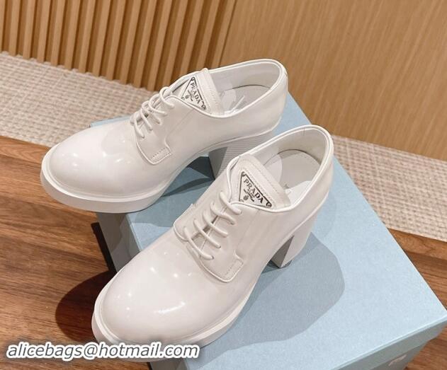 Low PricePrada Brushed Leather Lace-up Pumps 7.5cm White 115004