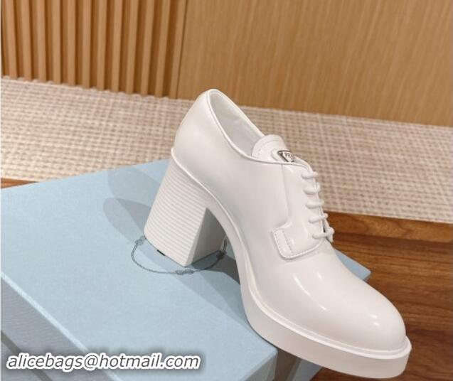 Low PricePrada Brushed Leather Lace-up Pumps 7.5cm White 115004