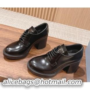 Best Price Prada Brushed Leather Lace-up Pumps 7.5cm Black 115005